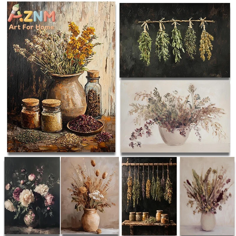 Dried Herbs - AZNM Vintage canvasprint met gedroogde bloemen